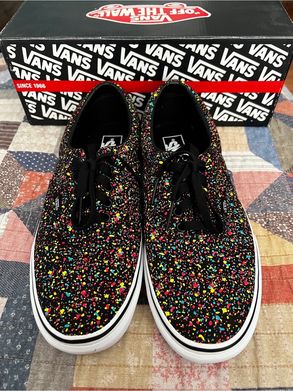 Vans Black Canvas Sneakers with Multicolor Paint-Splatter